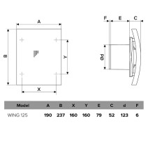 Vonios kambario ventiliatorius Vlano WING 125 TH (su laikmačiu ir drėgmės jutikliu) 125 mm