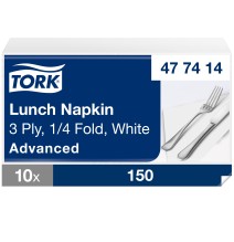 Servetėlės TORK SOFT LUNCH, 3 sl., 150 vnt., 33 x 32.6 cm, balta 477414