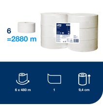 Tualetinis popierius TORK UNIVERSAL JUMBO T1,120160, 1 sl., 9.7 cm x 480 m, nebalintas