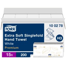 Servetėlės rankoms TORK PREMIUM EXTRA SOFT H3, 100278, 2 sl., 200 serv., 23 x 22.6 cm, balta sp.