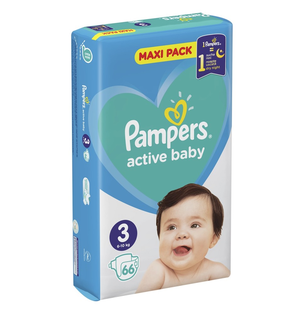 Sauskelnės PAMPERS Active Baby-Dry, Value Pack Plus, 3 dydis, 6-10kg, 66 vnt.