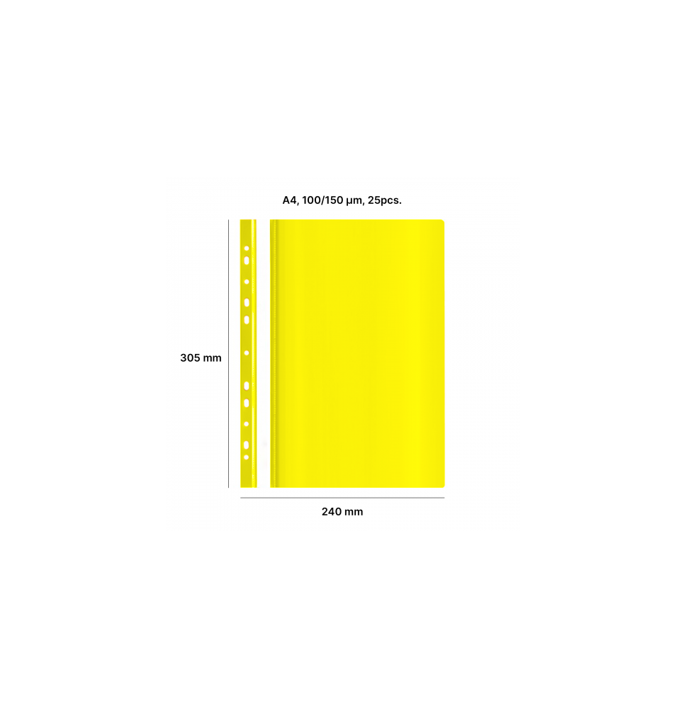 AD Class Segtuvėlis skaidriu viršeliu su perforacija 100/150 Geltonas, pakuotėje 25 vnt.