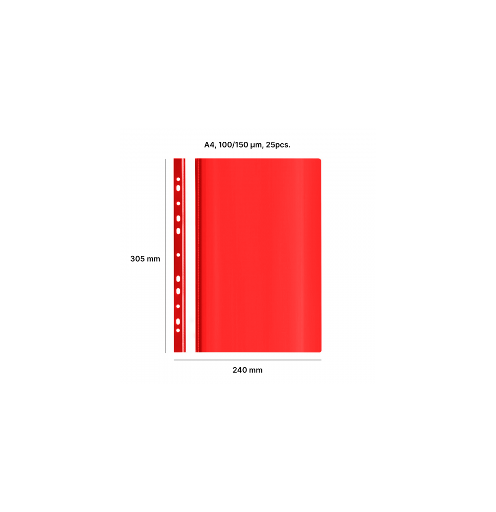 AD Class Segtuvėlis skaidriu viršeliu su perforacija 100/150 Raudonas, pakuotėje 25 vnt.