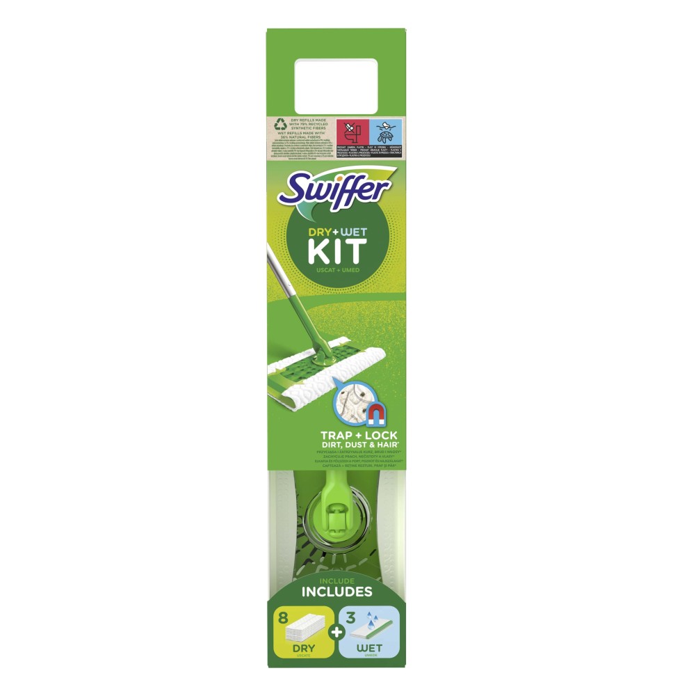 Swiffer Sweeper Starter Kit XXL: šluota,sausos serv.8vnt ir šlapios serv.3vnt