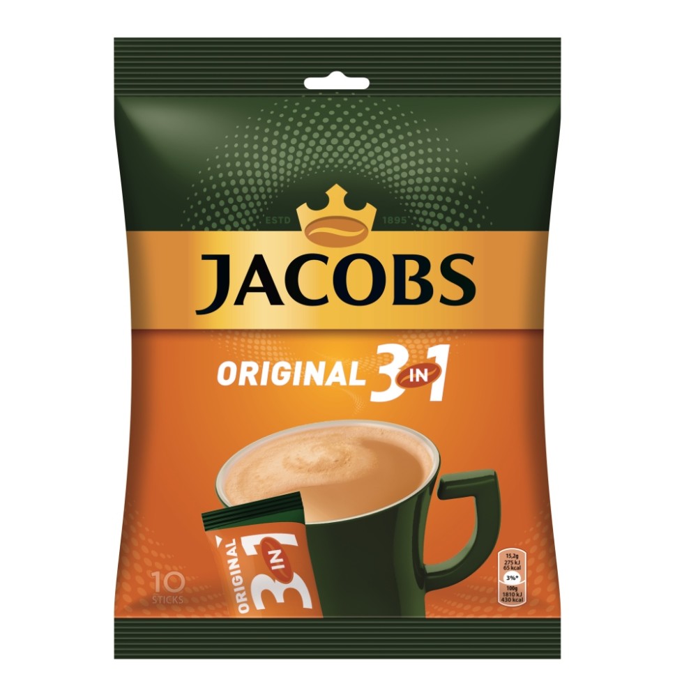 Tirpiosios kavos gėrimas JACOBS 3 in 1, maišelis, 10 x 15,2 g