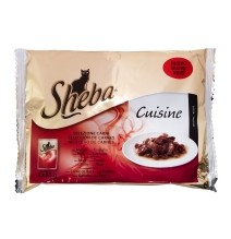 Ėdalas katėms SHEBA, įvairios mėsos rinkinys, maišeliuose, 4 x 85 g