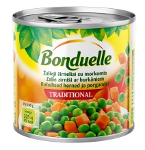 Žirneliai su morkomis kubeliais BONDUELLE, 400 g / 240 g