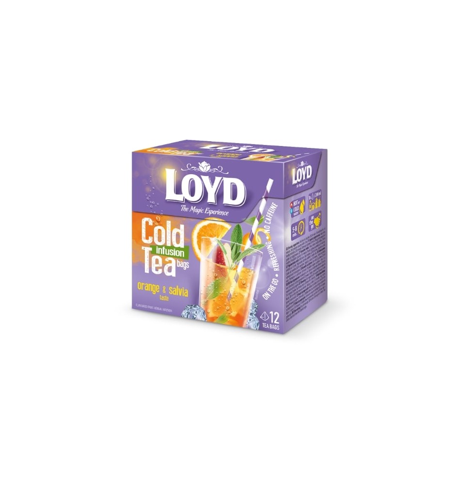 Arbata LOYD Cold Infusion, apelsinų ir šalavijų skonio, 12 x 2,5 g