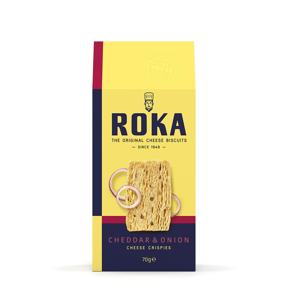 Sūrio trapučiai ROKA Cheddar, su svogūnais, 70 g