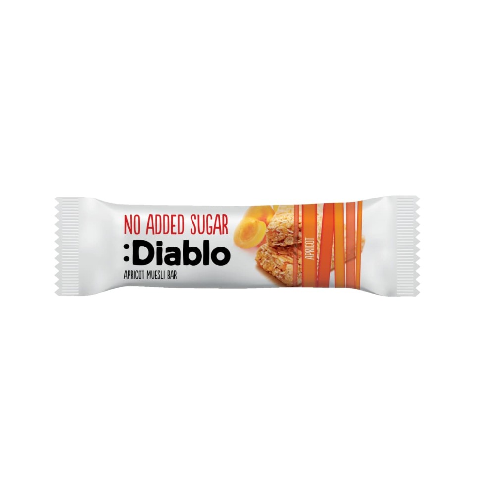 Musli batonėlis su abrikosais, DIABLO, be pridėtinio cukraus, 30g