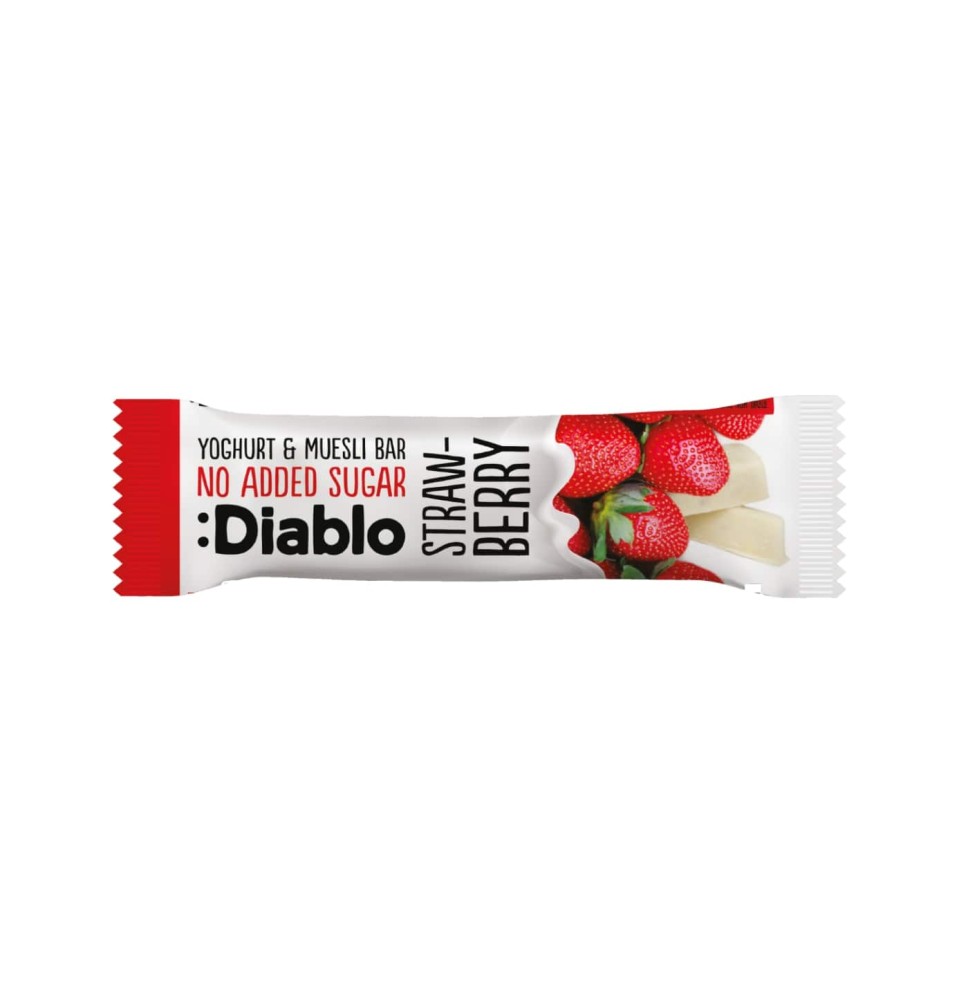 Musli batonėlis su braškių skonio jogurtu, DIABLO, be pridėtinio cukraus, 30g