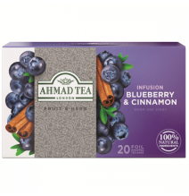 Ahmad Tea Natūrali arbata ''Blueberry & Cinnamon'', 20 vnt. folijos pakelių