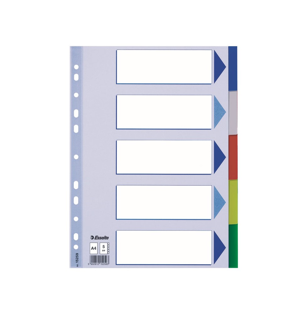 Plastikiniai spalvoti skiriamieji lapai ESSELTE, A4