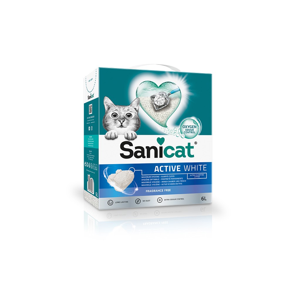 Kačių kraikas SANICAT Active White, betonitinis, sušokantis, 6 l