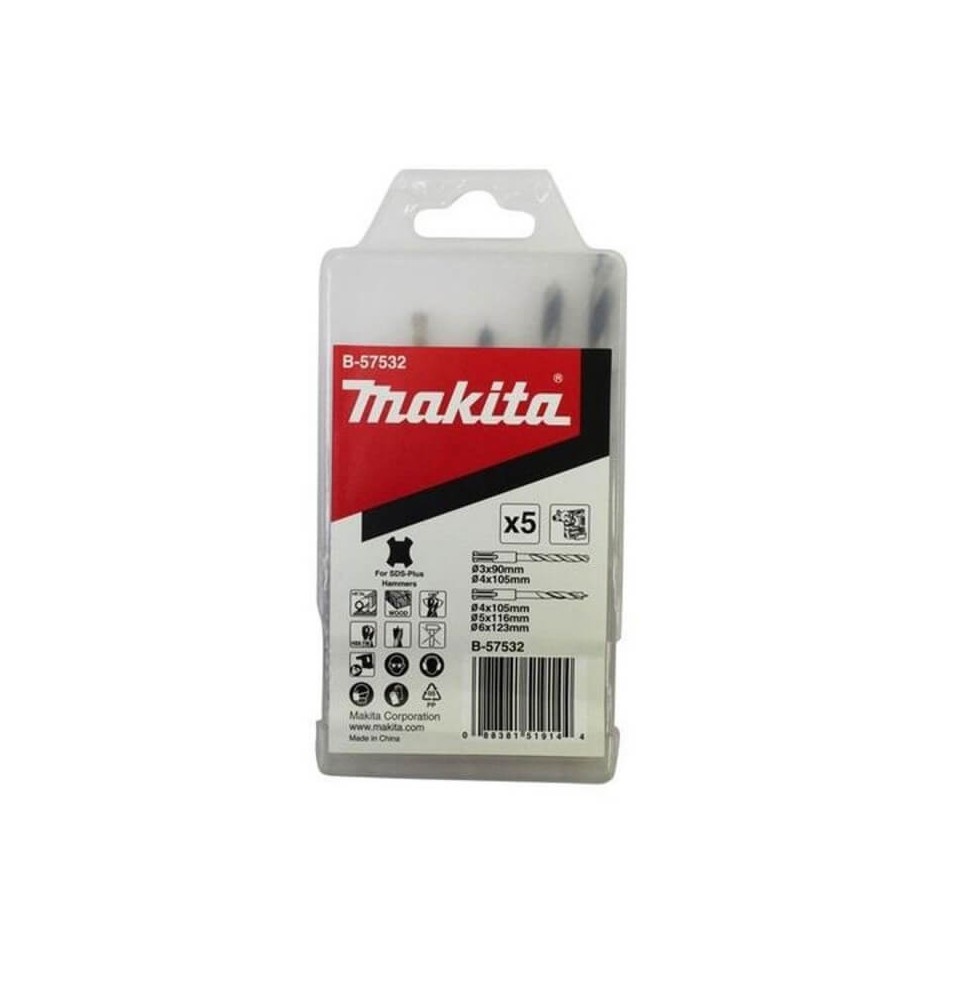 Grąžtų rinkinys medžiui/metalui MAKITA B-57532 SDS+