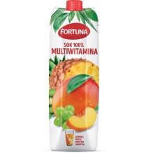 Įvairių vaisių sultys su vitaminais FORTUNA, 100 %, 1 l