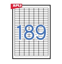 Lipnios etiketės APLI, 25.4 x 10 mm suapvalinti kamp., A4, nuimami, 189 lipdukai lape, 25 lapai, balta