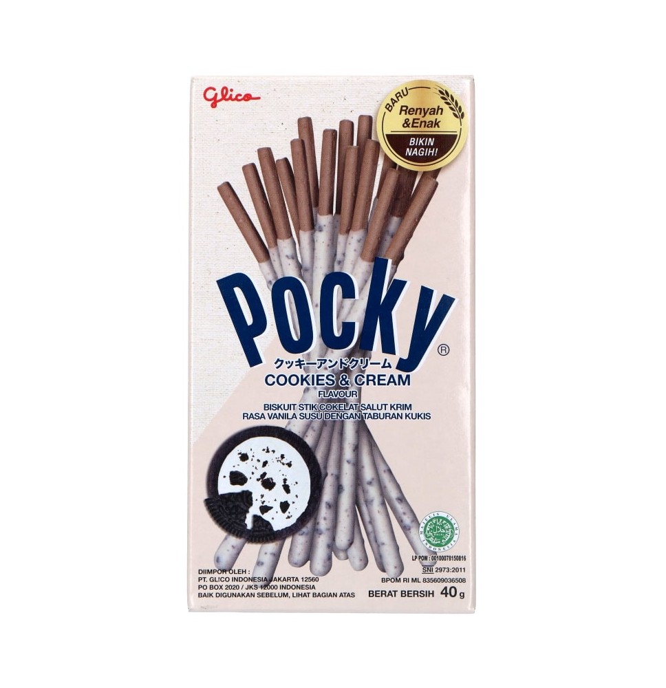 Saldžios lazdelės POCKY, su sausainių ir grietinėlės glaistu, 40 g