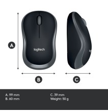 Logitech M185 Belaidė pelė, RF Wireless, 1000 DPI, Juoda/Pilka