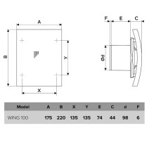 Vonios kambario ventiliatorius Vlano WING 100 T (su laikmačiu) 100 mm