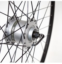 Priekinis ratas 28/29",Dynamic V-tipo stabdžiai, Shimano dinama DH-3N30, 36H, su greitveržle