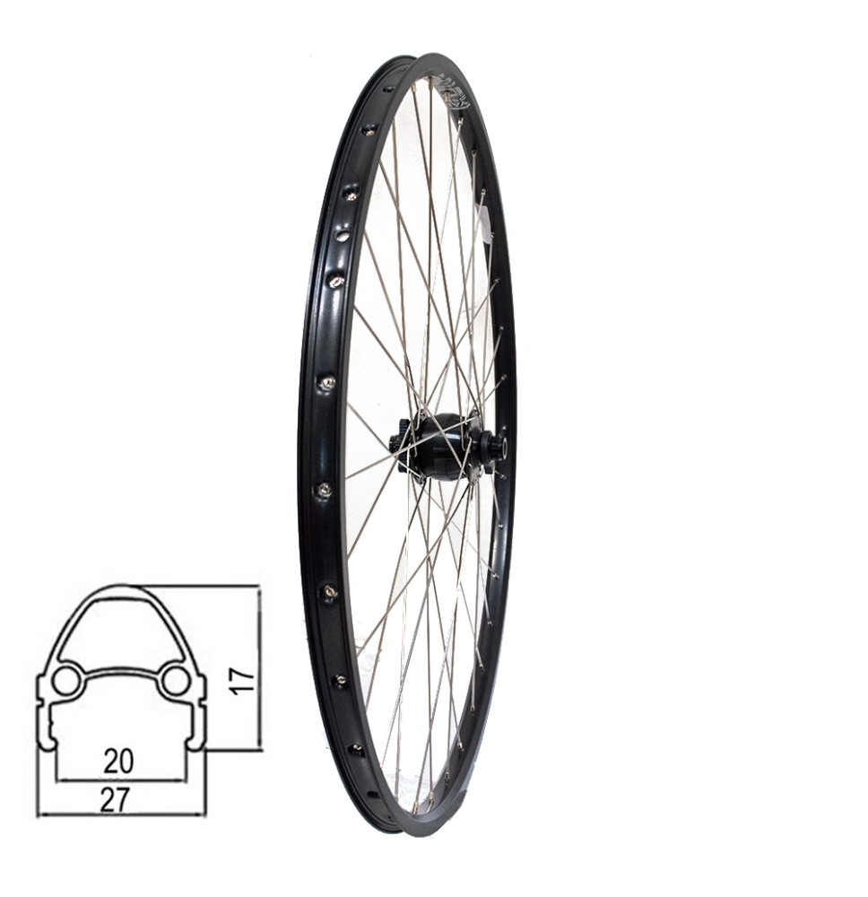 Priekinis ratas 28" 32H, YAK3SIX, dinama 6V 3W, disk. stabdžiam, Thru Axle