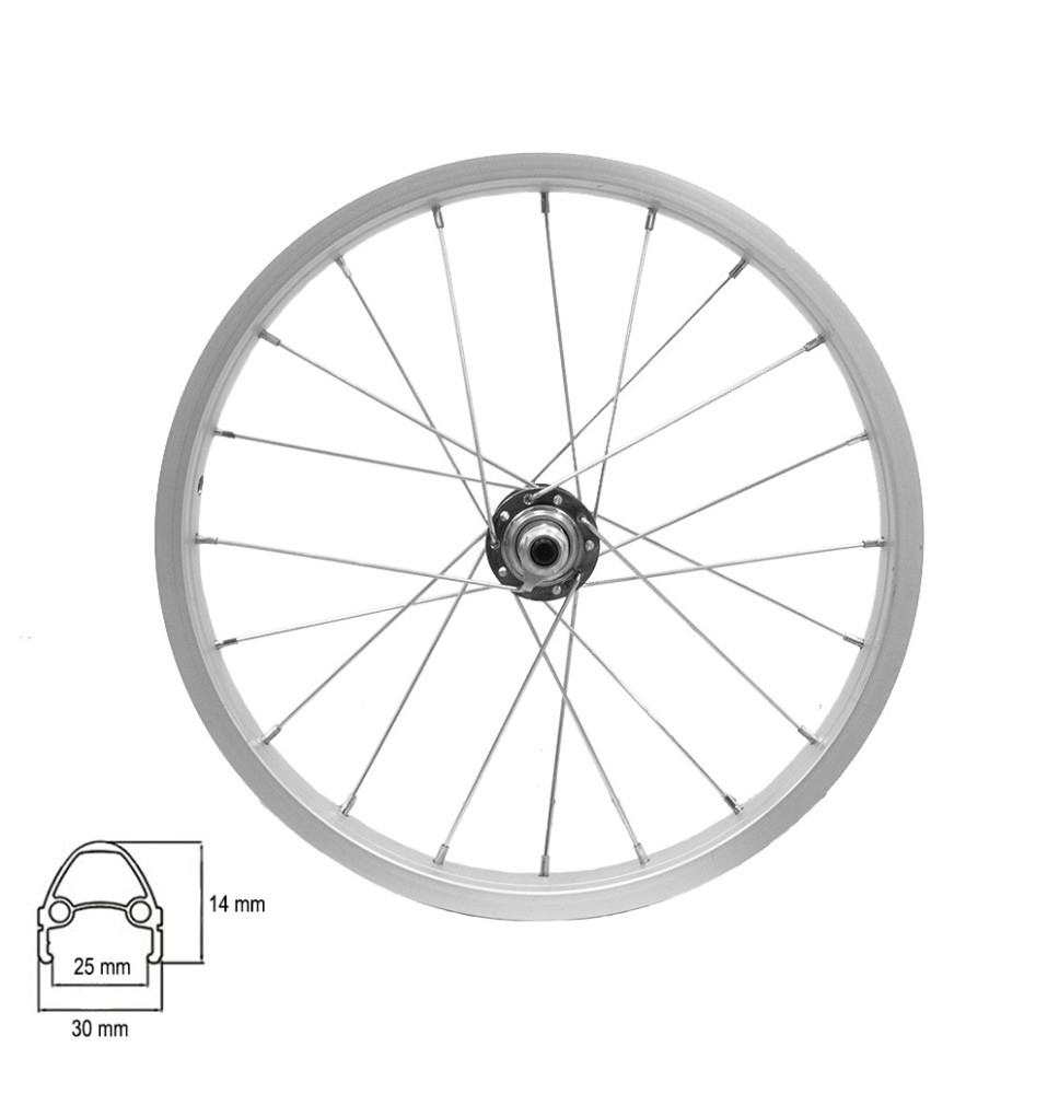 Priekinis ratas 16" 20H V-brake, veržlė, sidabrinis (plienas)