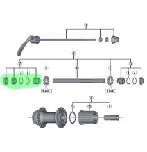 Konusas, poveržlės ir veržlė stebulei Shimano FH-RM66 (kairė)