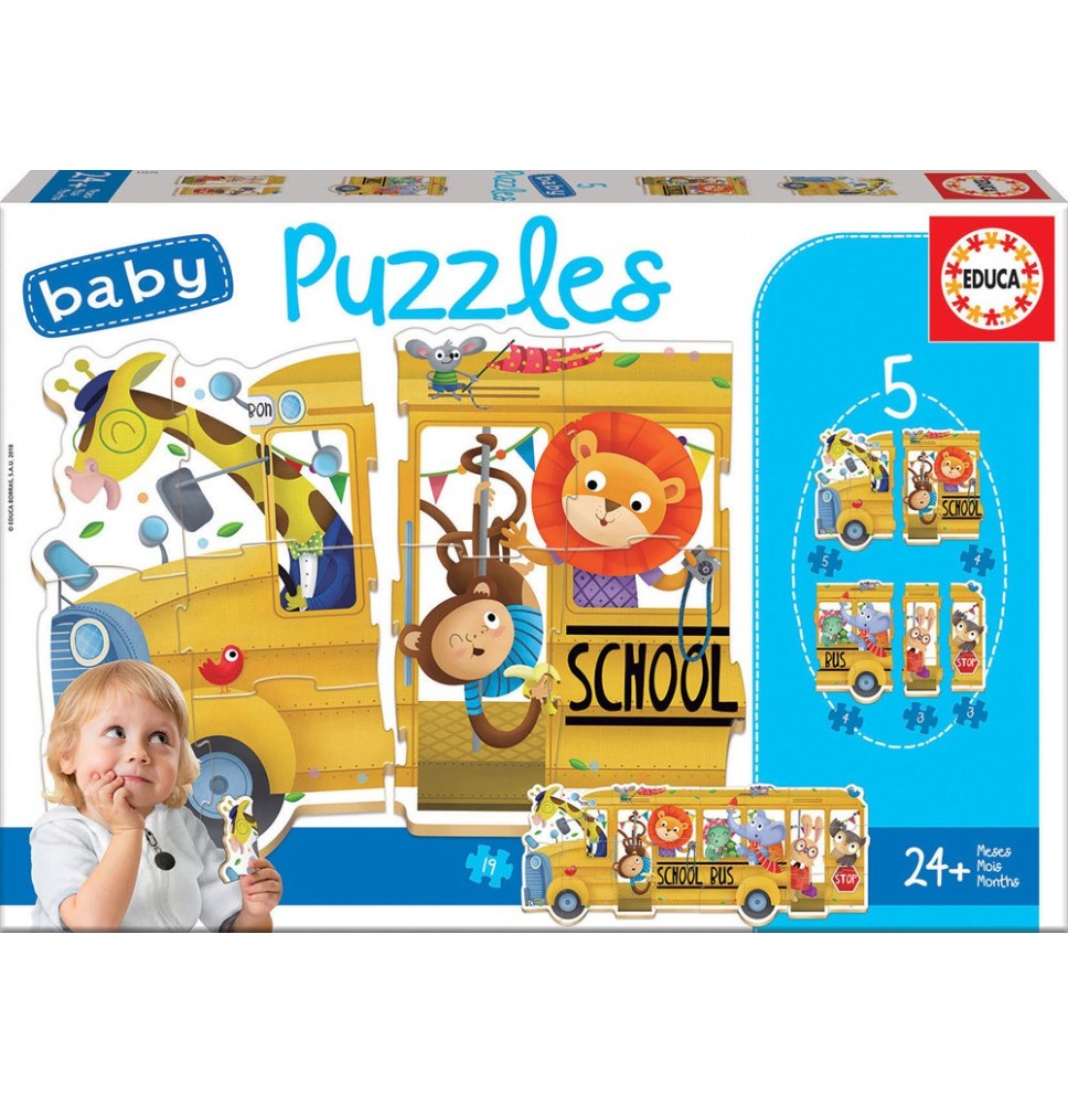 5 dėlionės (puzzle) ANIMAL BUS 2-4 metų