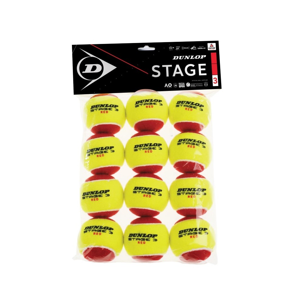 Teniso kamuol. DUNLOP STAGE 3 RED 12-polybag ITF