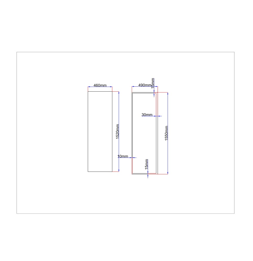 Dušo kabinos šoninis stiklas tiesus 460x1520 juodas, stiklas rėme (stiklas 475x1535 mm)