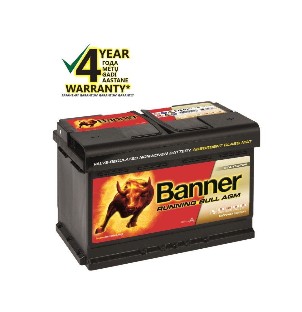 Banner AGM 70Ah 760A RUNNING BULL akumuliatorius 12V 278x175x190mm