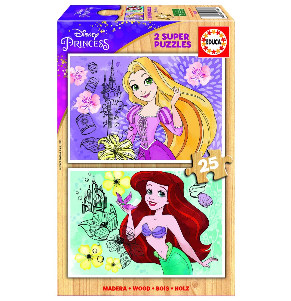 2 dėlionės (puzzle) medinės 2x25 DISNEY PRINCESS 3-5metų