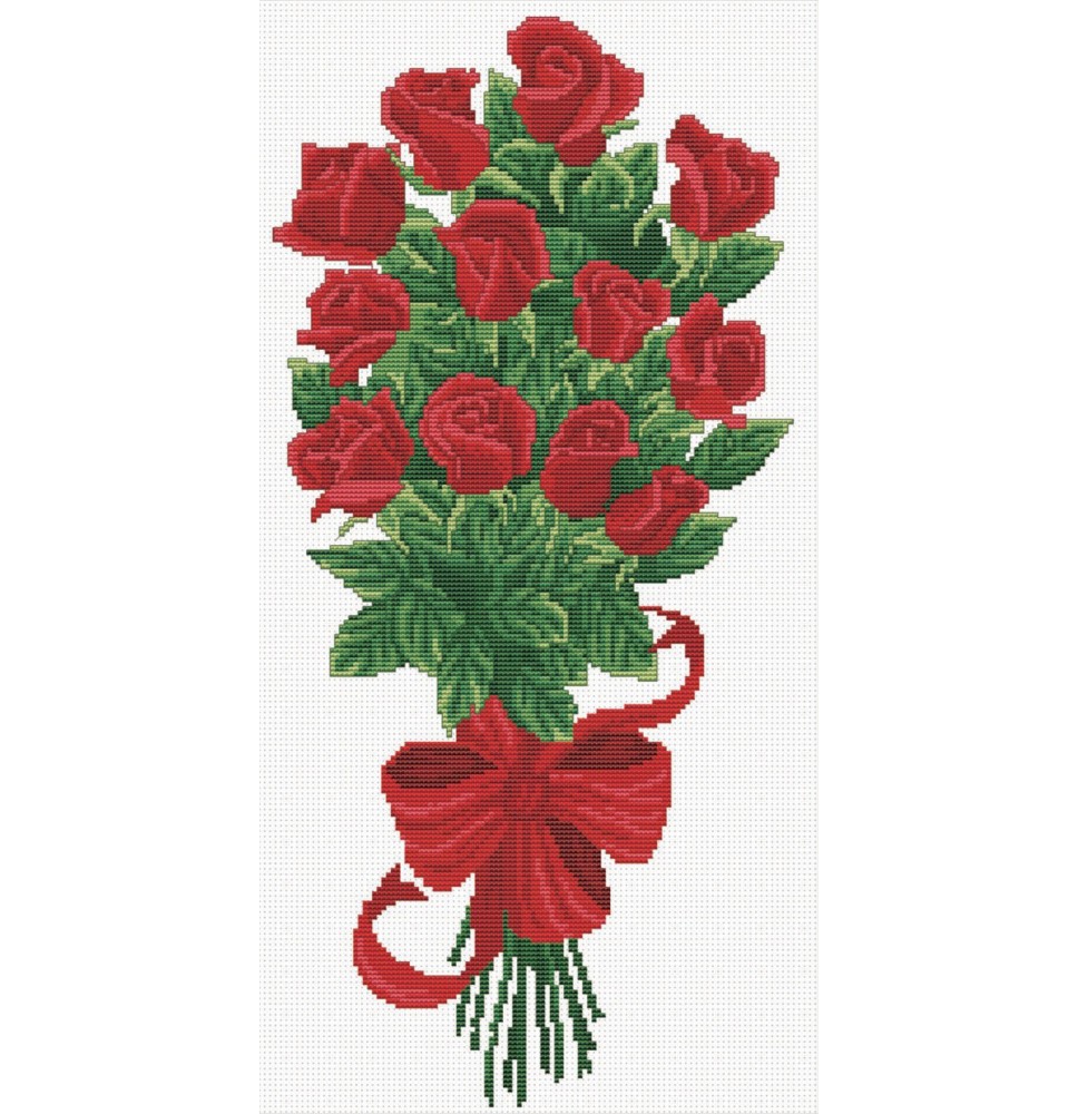 Siuvinėjimo kryželiu rinkinys BOUQUET of RED ROSE BUDS 21x43