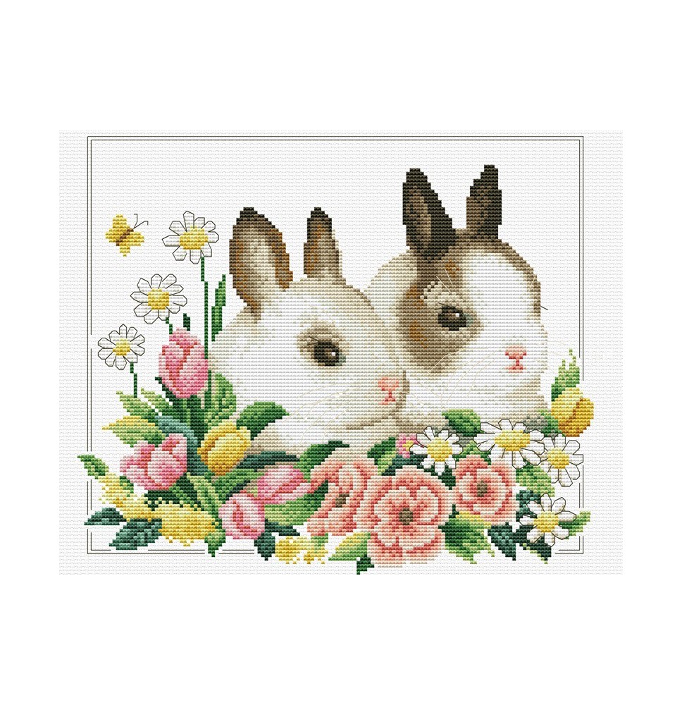 Siuvinėjimo kryželiu rinkinys SPRING BUNNIES 26x22