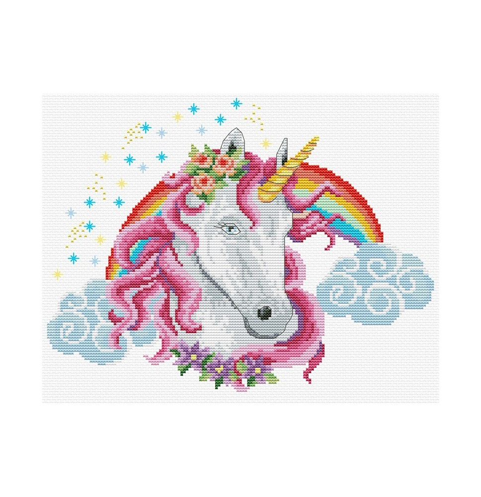 Siuvinėjimo kryželiu rinkinys RAINBOW UNICORN 26,10x20