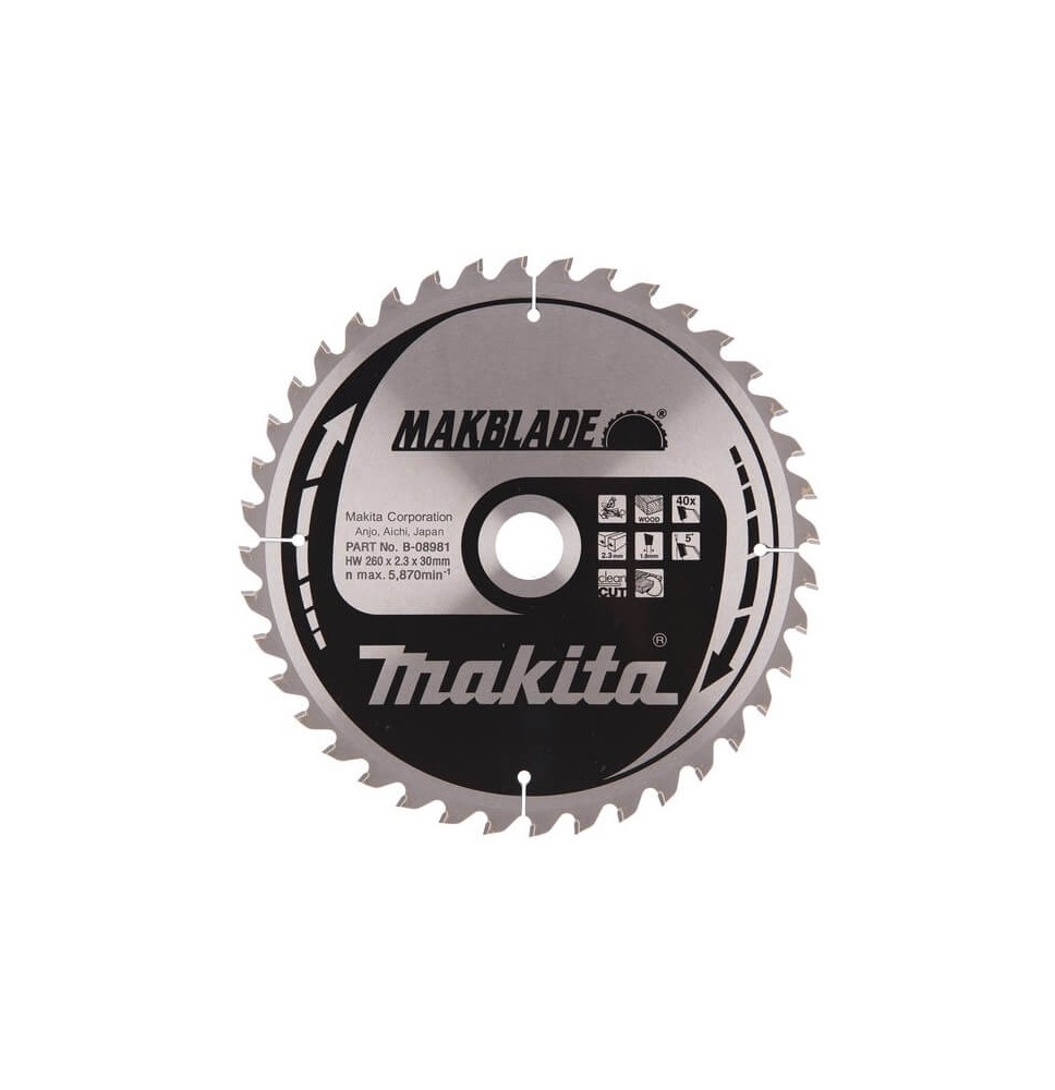 Pjovimo diskas MAKITA 260x30x2,3mm 40T 5° LS/LH/LF