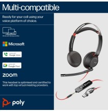 Poly Blackwire 5220 Stereo Laidinės ausinės, USB-C, 3.5mm, USB-C/A Adapter (Bulk), Juoda