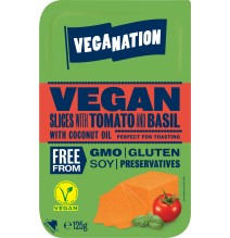 Veganiškas sūris Veganation su pomidorais ir baziliku,  riekelėmis, 125 g