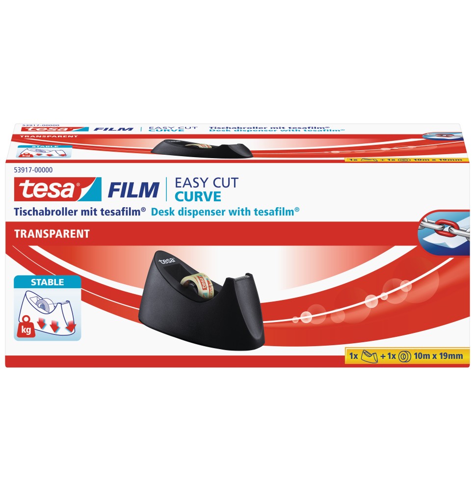 Stalinis dėklas TESA Easy Cut CURVE su TESA Film permatoma juostele, 19mm x 10m