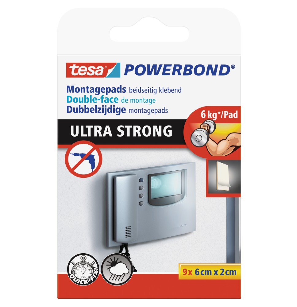 Ypač stiprios dvipusio lipnumo pagalvėlės TESA Powerbond Ultra Strong, 20mm x 0,6m, 9 vnt.