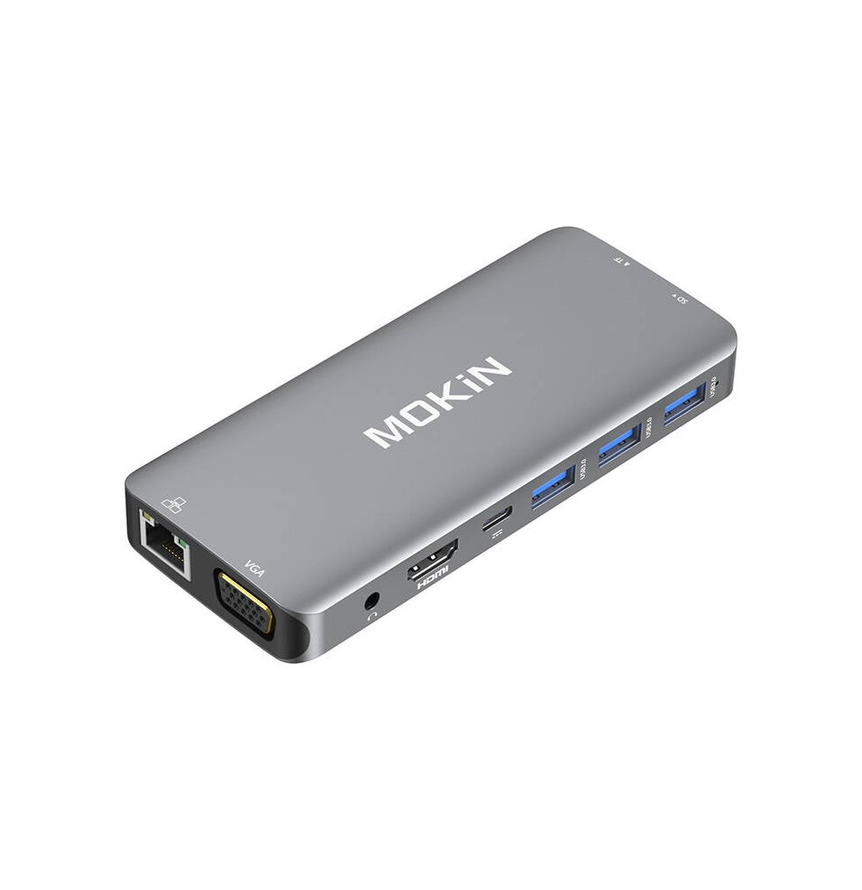 MOKiN 10 in 1 Adapter Hub USB-C to 3x USB 3.0 + USB-C charging + HDMI + 3.5mm audio + VGA + 2x RJ45 + Micro SD Reader (silver)