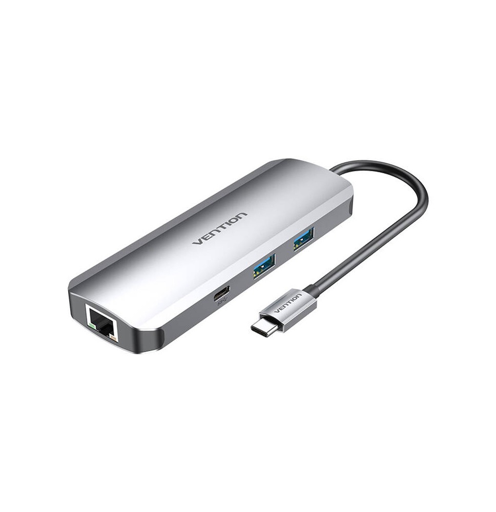 Vention USB-C do HDMI, USB-C, 2x USB 3.0, Ethernet RJ45, SD, TF, TRRS 3.5mm, PD, 15cm