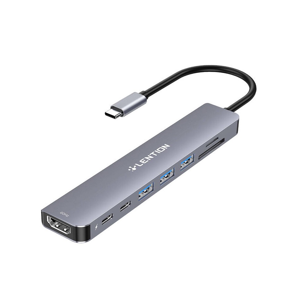 Lention 8in1 Hub USB-C to 3x USB 3.0 + SD/TF + PD + USB-C + HDMI 4K60Hz (gray)