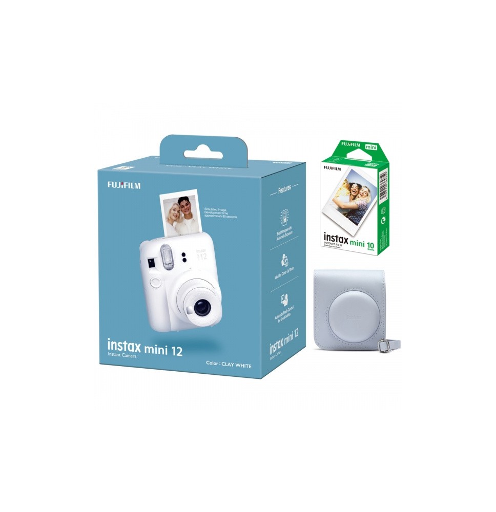 Fujifilm Instax mini 12 camera Clay White + Instax Mini Glossy (10pl) + dėklas