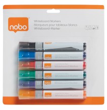 Baltos lentos žymekliai NOBO Liquid Ink, 6 vnt., įv. spalvų