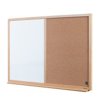 Baltoji magnetinė ir kamštinė lenta BI-OFFICE EARTH Combo 90x60, ąžuolo rėmas