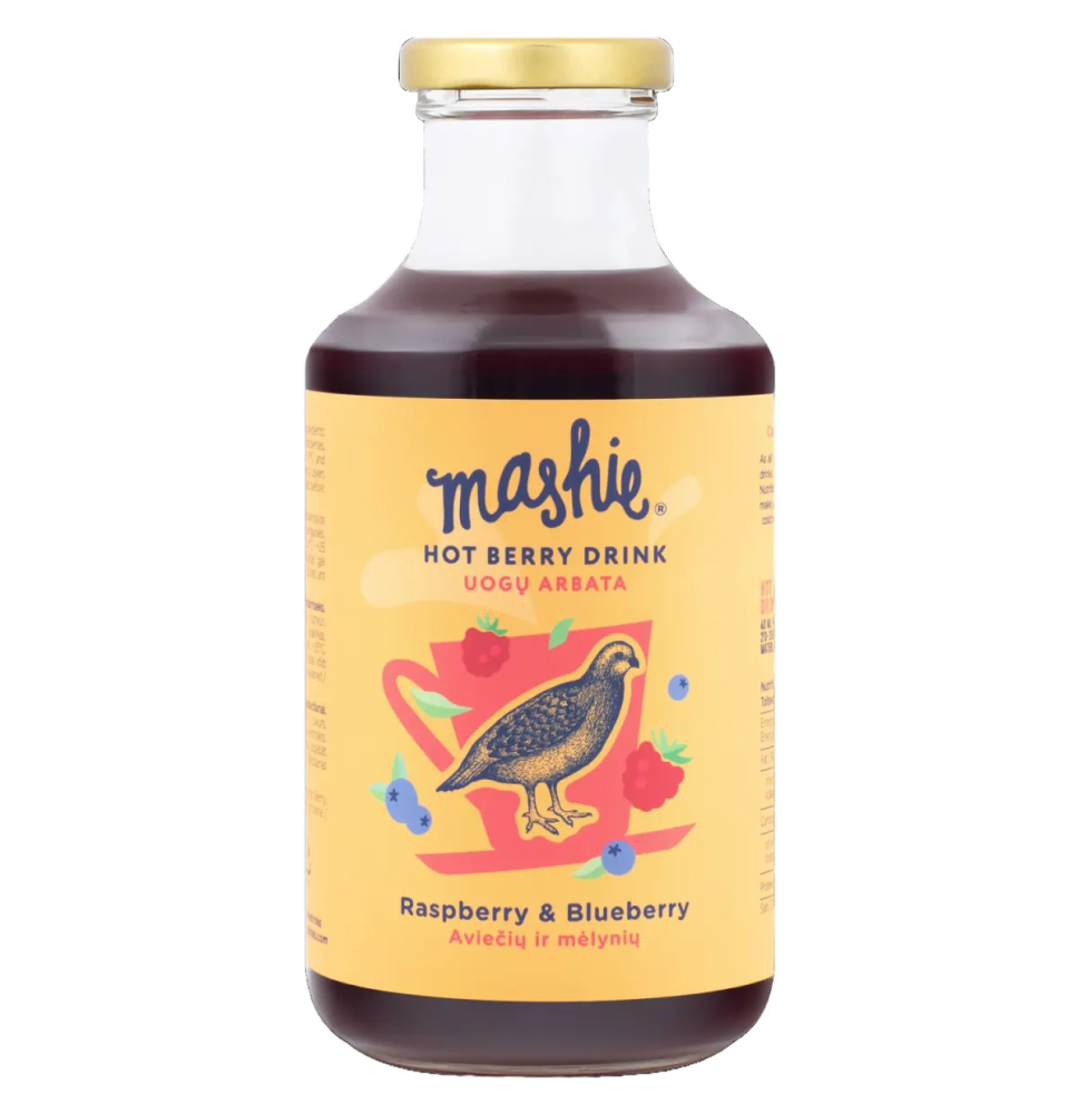 Uogų tyrė MASHIE Original, aviečių ir mėlynių, 500 ml.