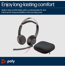 Poly Blackwire 5220 Stereo Laidinės ausinės, USB-C, 3.5mm, USB-C/A Adapter, Juoda