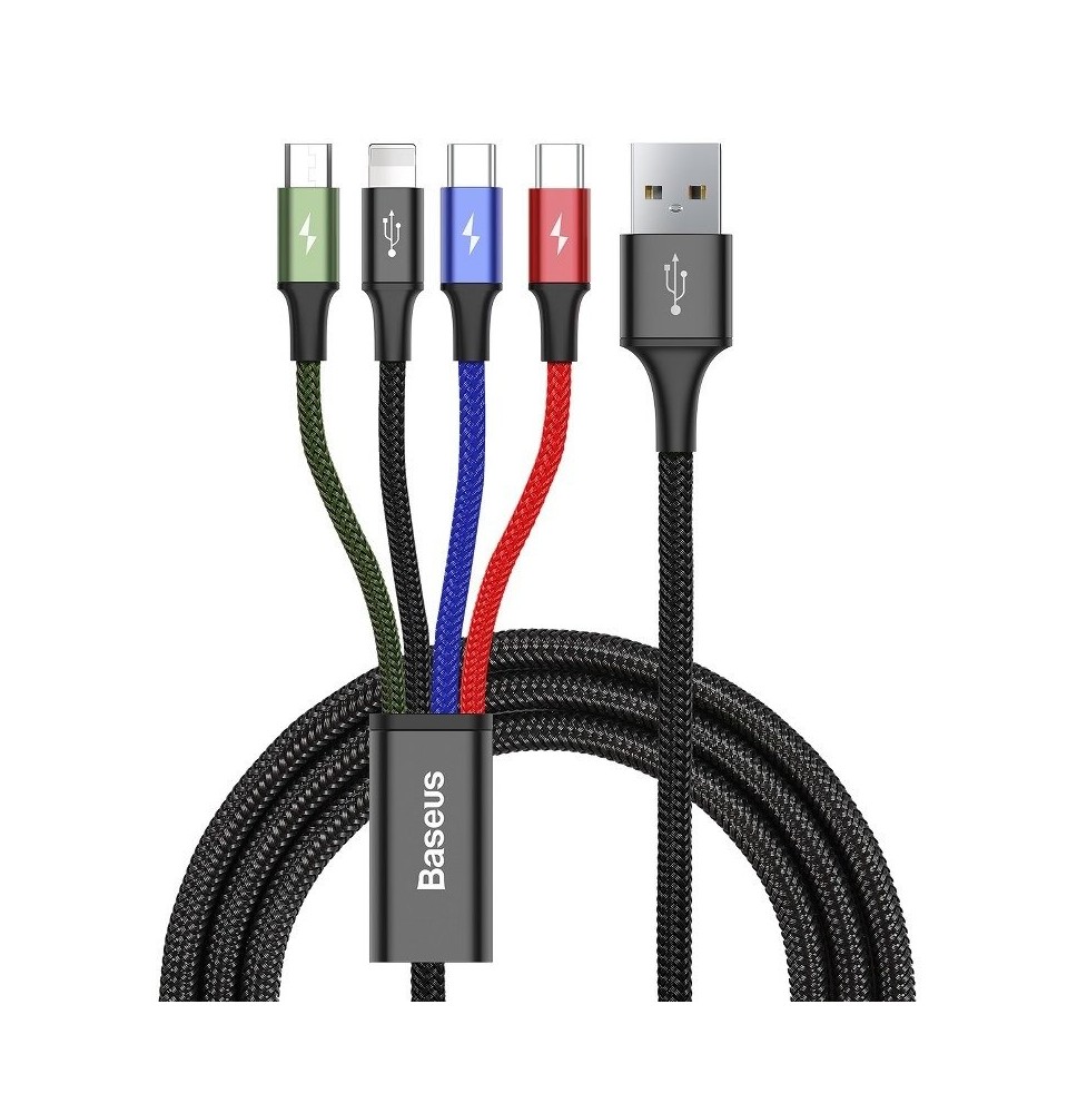 Baseus Fast USB Cable 4in1 - USB-A to 2x USB-C/Lightning/MicroB, 1.2m 3,5A - Black